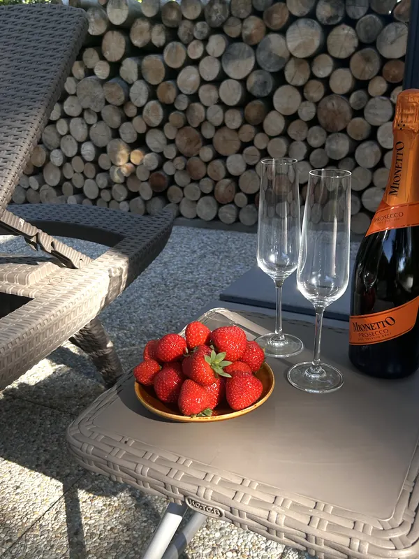 Sekt a jahody na lehátku